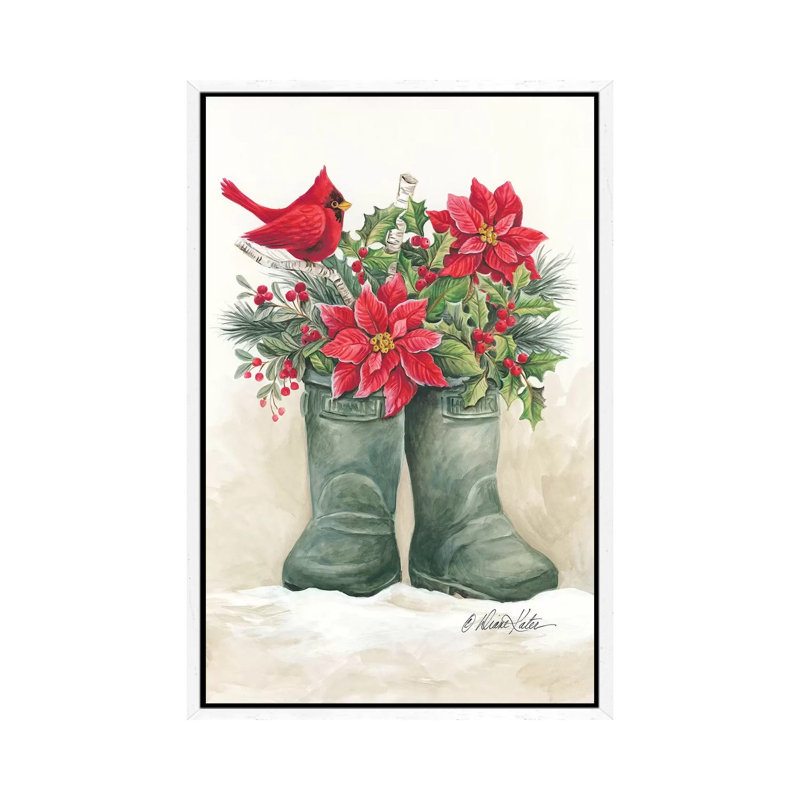 Christmas Lodge Boots by Diane Kater - Print on Canvas, White Framed, 66.04 cm H x 45.72 cm W