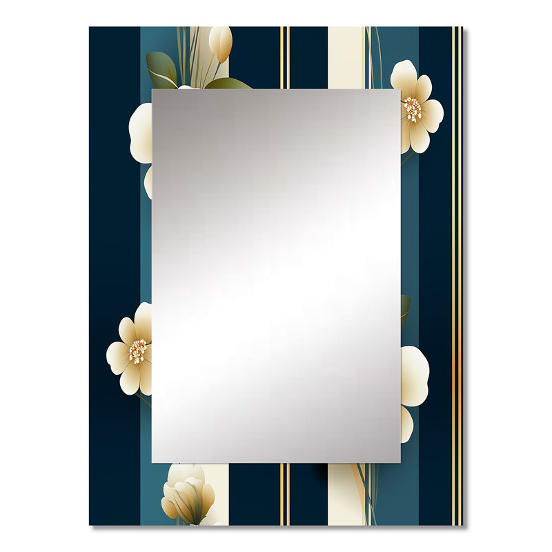 Symarah Classic Elegant Floral Striped Serenity - miroir mural unique rayé, miroir rétro, impression d'art en métal