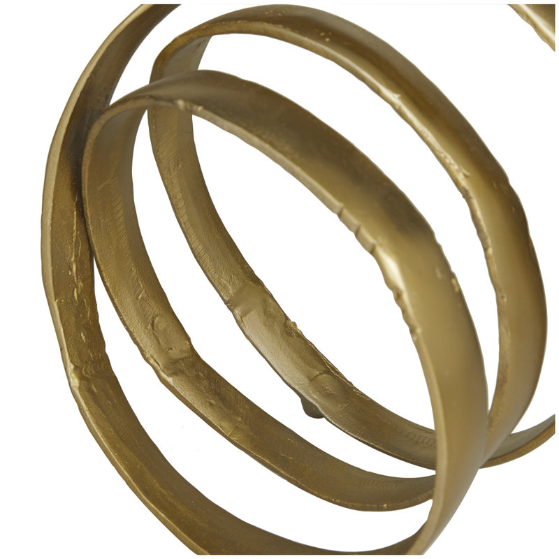 Gold Metal Spiral Rings Geometric Sculpture with Rectangular Base