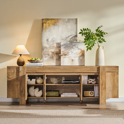 70" Modern Farmhouse Wooden Tv Stand, Media Console With Closed Storage Cabinets
