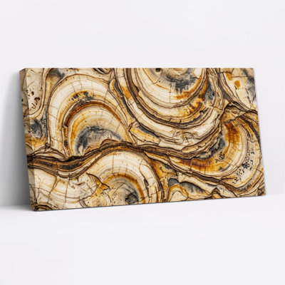Tableau sur toile en bois pétrifié aux tons bruns et crème tourbillonnants