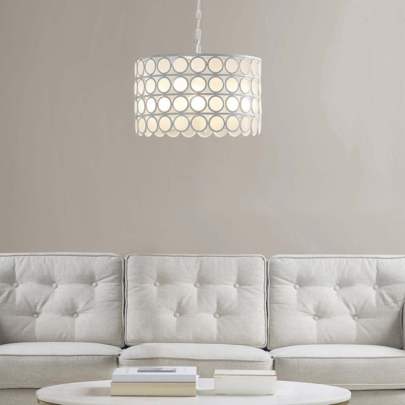 Lustre 4 lumières à abat-jour tambour en verre