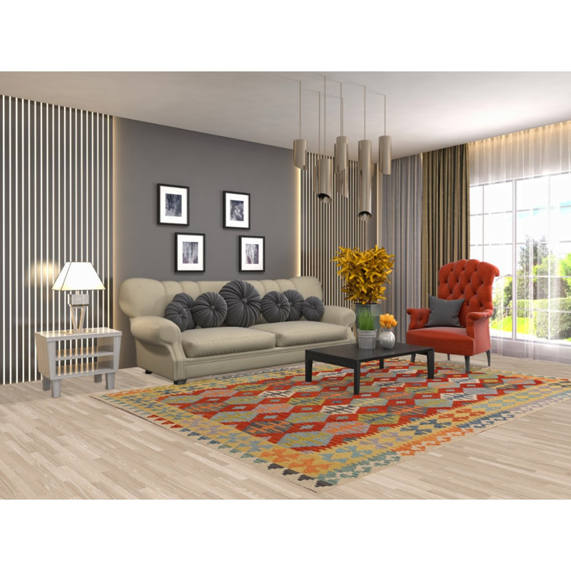 Tapis géométrique en laine Kilim 7 x 7