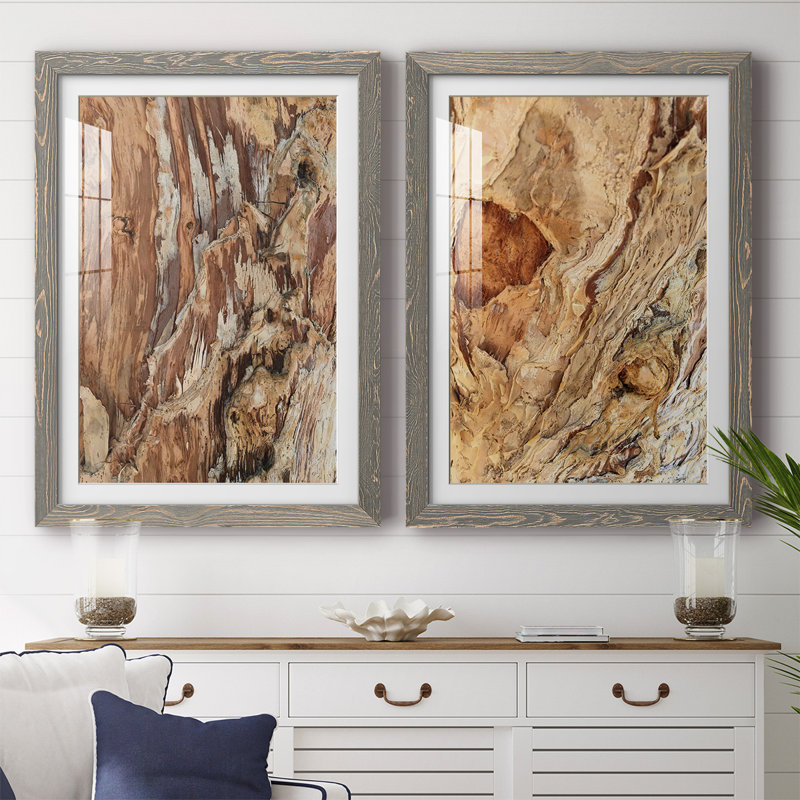 «Tree Texture Triptych I-Premium», reproduction encadrée prête à être accrochée, H 31,5 po x l 88 po x P 1,5 po, Gris