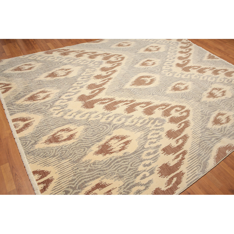 Tapis zone en laine beige/brun/gris 8 pi x 10 pi noué la one-of-kind Highgate