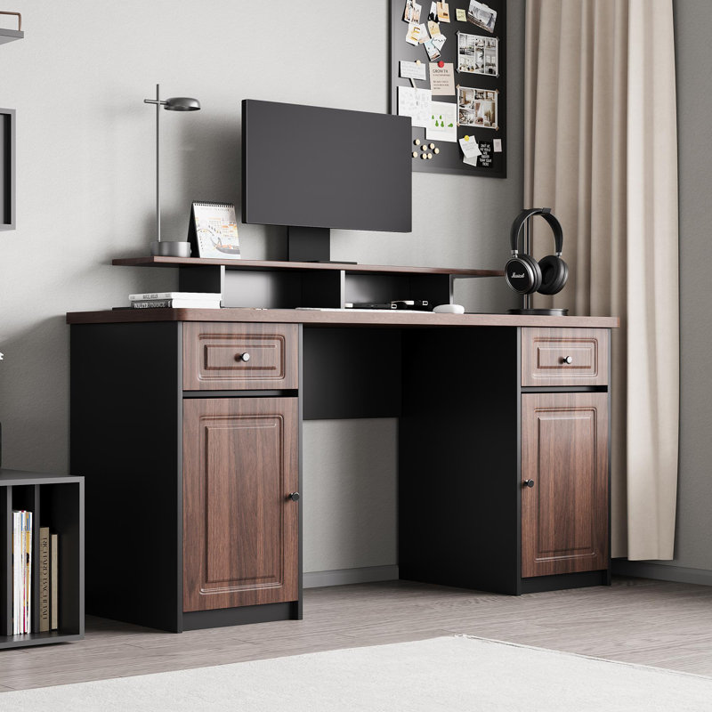 Genurel 59'' Executive Desk with Removable Monitor Shelf, Storage Drawers and Cabinets Computer Desk