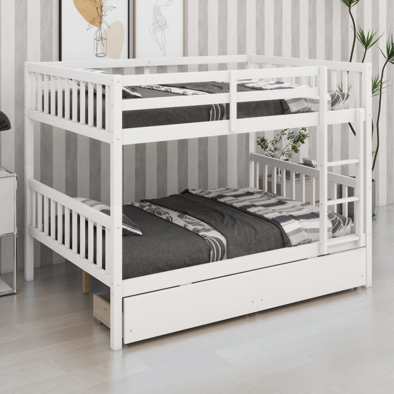 Space-Saving Bunk Bed Featuring Storage Drawers, Easy Conversion To Separate Beds, And Protective Rails, White