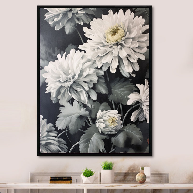 Natures Chrysanthemums Melody sur toile, H 44 po x l 34 po x P 1,5 po, Cadre flottant noir