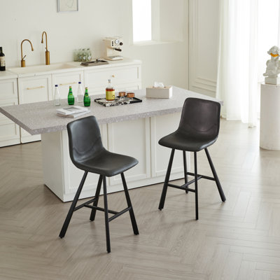 Tabourets de bar ergonomiques noirs modernes, similicuir et métal, cuisine et maison