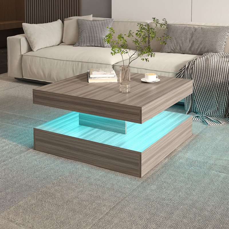 LED Coffee Table with Storage Modern  Sofa Center Table Living Room, Gray Wood