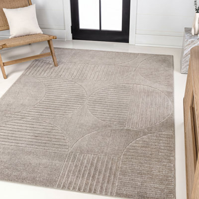 Aleca High-Low Geometric Arch Scandi Striped Taupe/Beige Indoor/Outdoor Rug