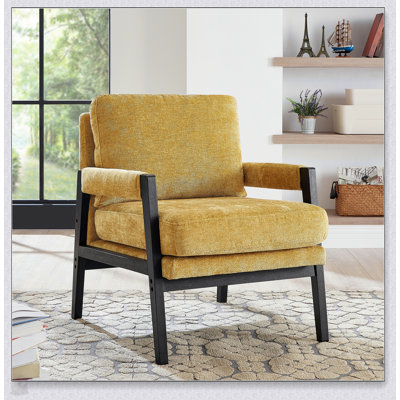 Fauteuil d'appoint rembourré en chenille de style Mid-Century moderne avec structure en bois massif pour plus de confort et de style