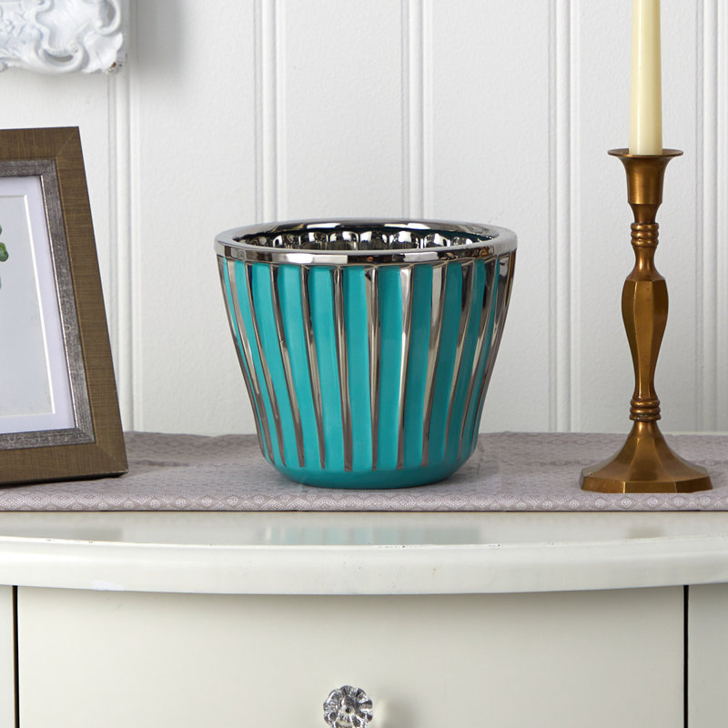 Vase de table en céramique Arvide, Sarcelle, H 6,25 po x l 7,5 po x P 7,5 po