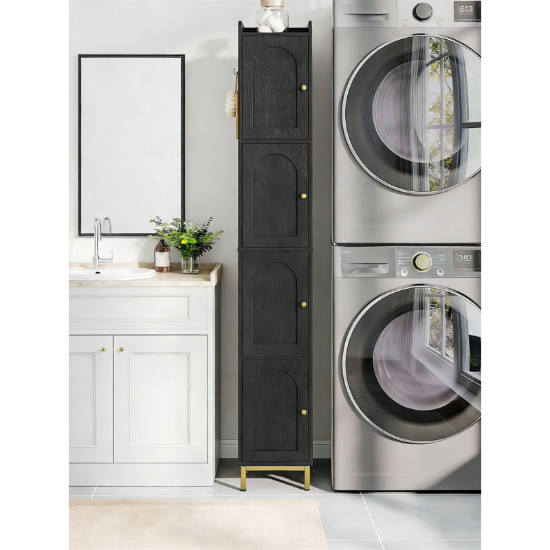 4-Tier Narrow Tall Storage Cabinet With Adjustable Feet, For Small Space Bathroom, Kitchen, Living Room, Laundry, Black