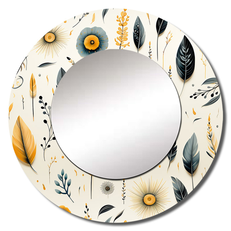 Motif bohème nomade sérénité - miroir mural décoratif botanique, miroir rond bohème, impression d'art en métal, 29 po x 29 po