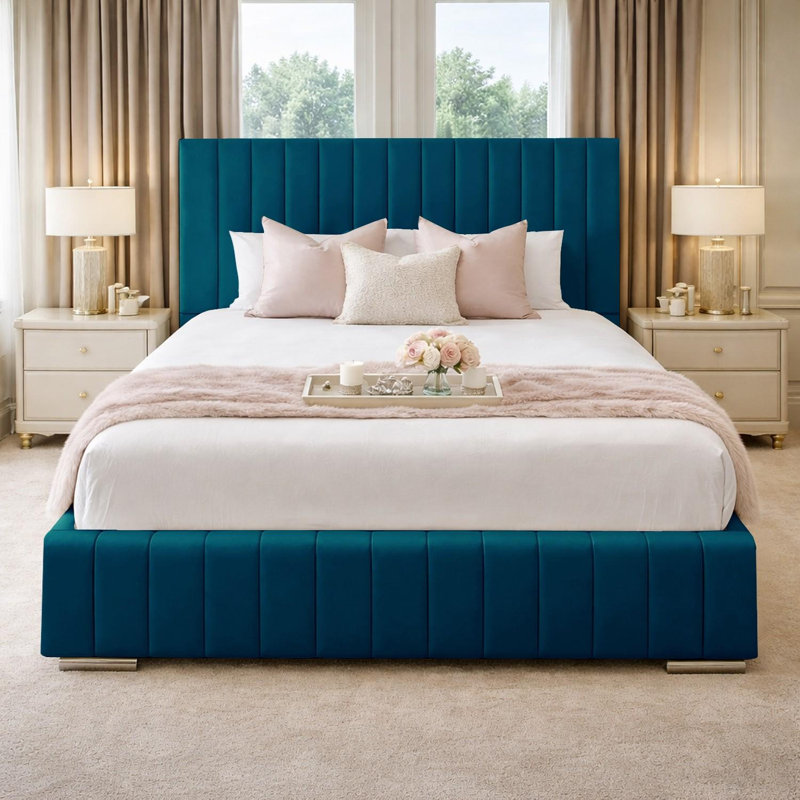 Upholstered Velvet Bed, Kingsize (5'), Mallard