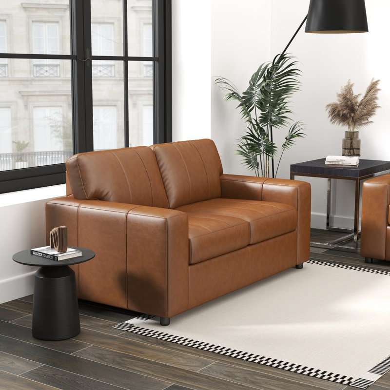 Latitude Run® Caro Leather Upholstered Loveseat, Brown