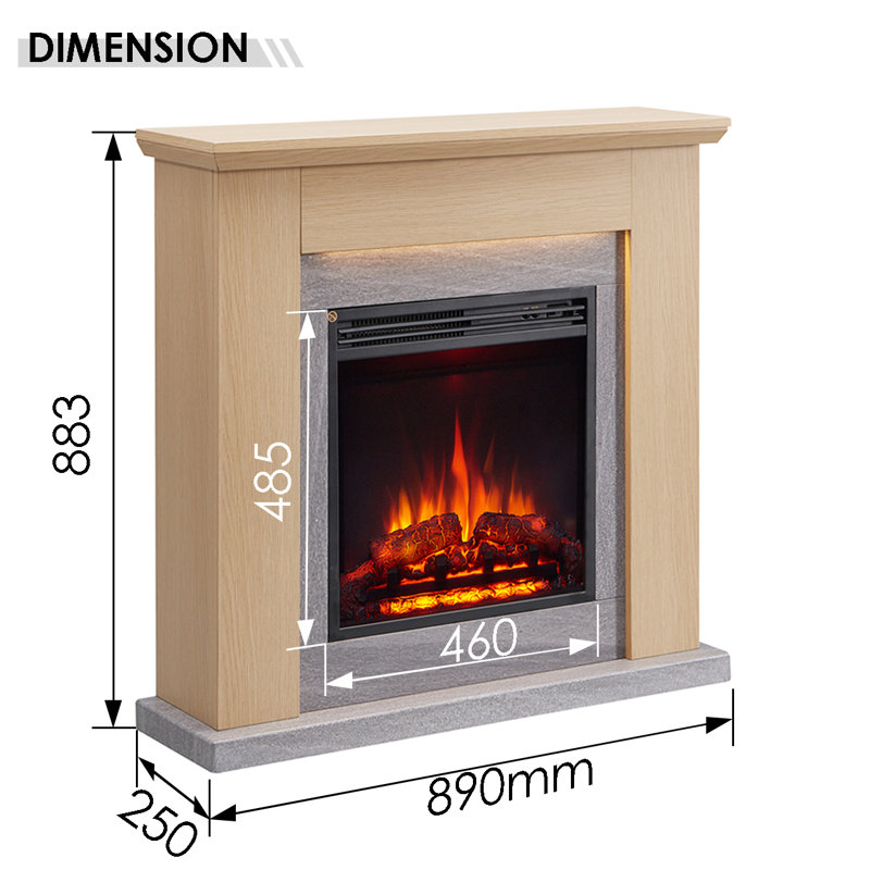 FLAMME Stratford Electric Fireplace with surround and 2kW Fireplace Heater White Multiple Colours Available, Natual Oak