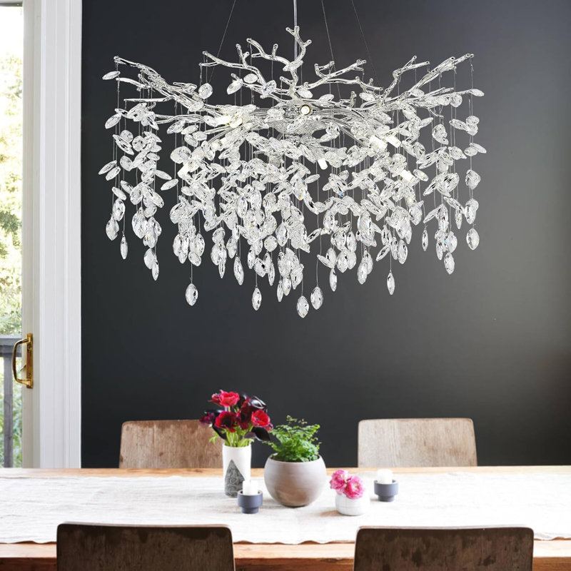 Lustre moderne en cristal K9, Argent argent, H 18,11 po x l 31,5 po x P 31,5 po