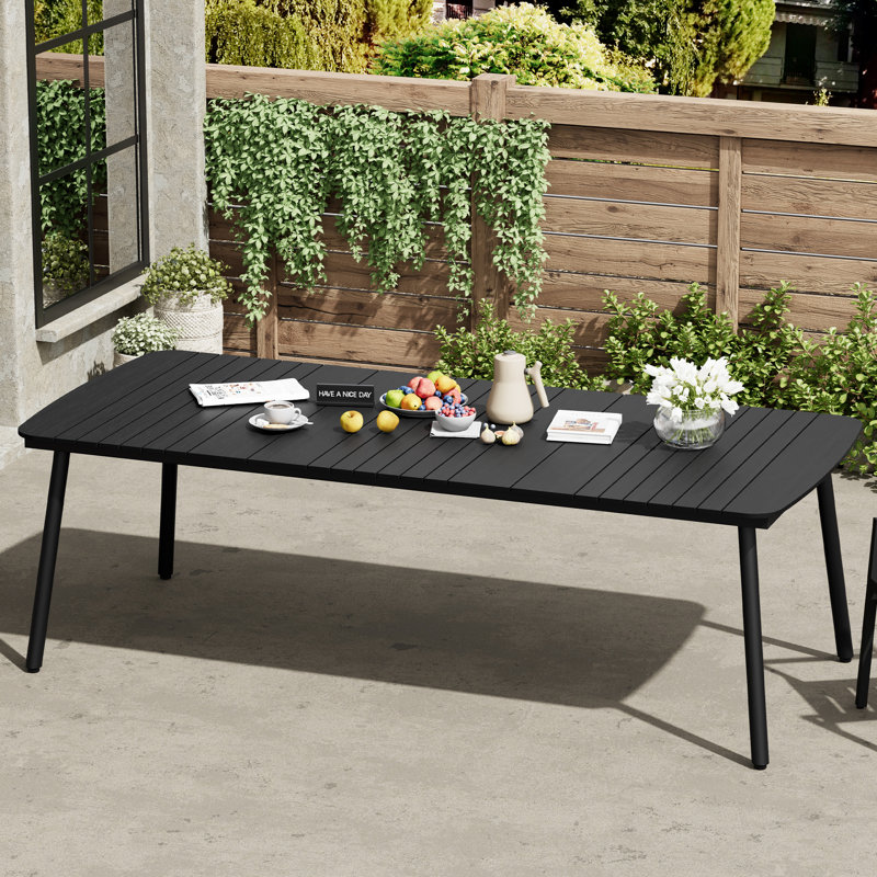 Oval Patio Dining Table With Umbrella Hole and Aluminum Frame, Black, 42.1" W x 92.9" L x 29.1" H