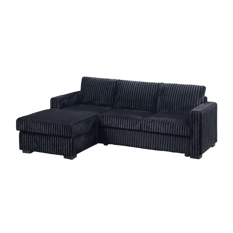 Leah All-In-One Chaise Sectional Sofa, Wide Track Arms, Black Corduroy, Black Corduroy