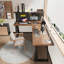 Bureau en bois massif brun et noir en forme de L-590495790-590495788