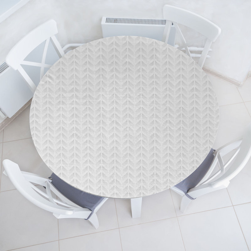 Ebern Designs Abstract Fitted Round Tablecloth Coconut and Pale Grey, 64.17" Round