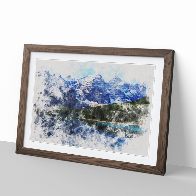 Mountain in Banff Park Canada Watercolour - Picture Frame Graphic Art, Walnut Framed, 27cm H x 36cm W x 2cm D