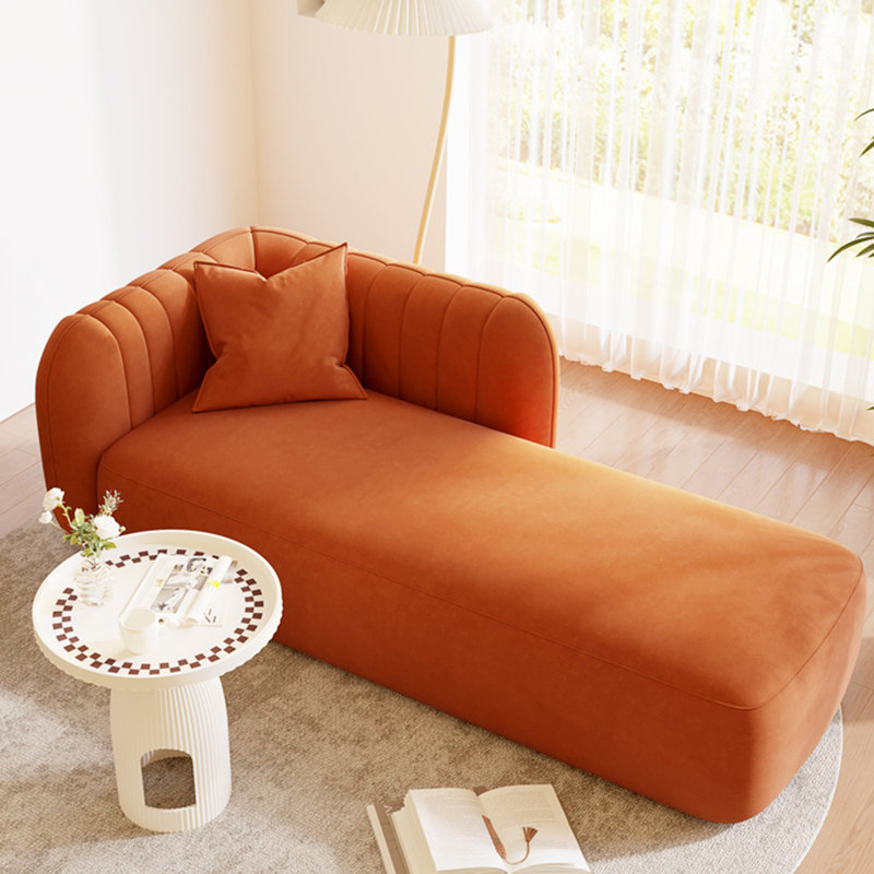 Chaise longue rembourrée Flannelette, Accoudoir à gauche (vu de face), Orange