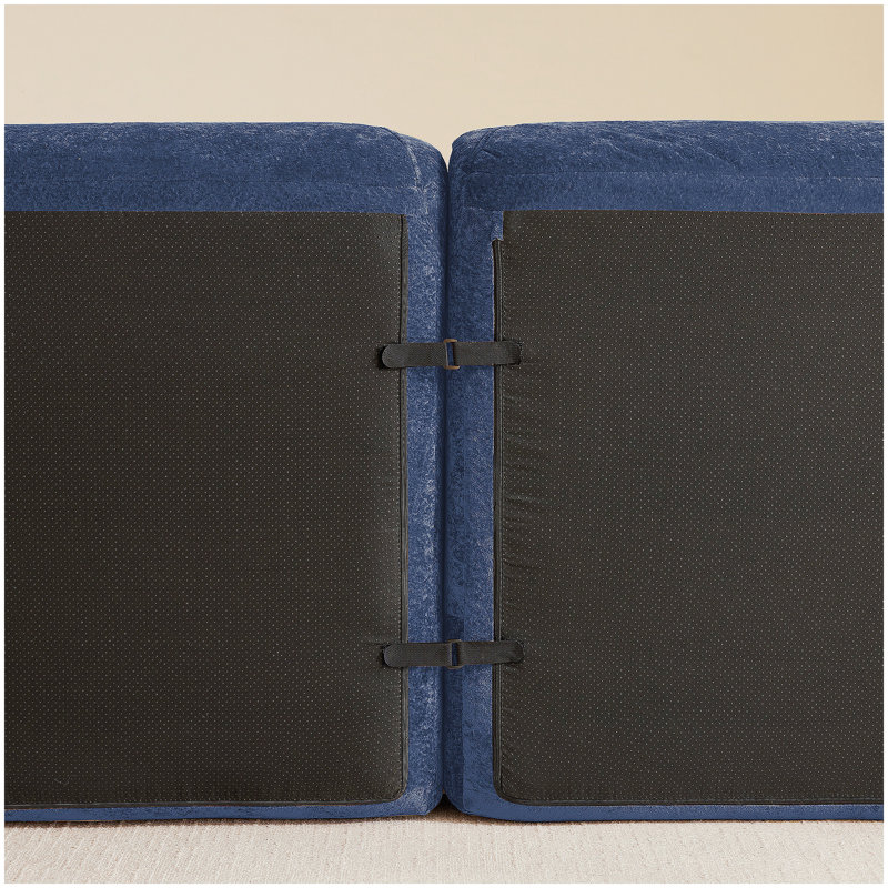 Canapé en forme de L sans os, tissu de velours doux, conception capitonnée, éponge haute densité 32D, aucun assemblage requis, conception ergonomique du bas, conception antidérapante, repose-pieds mobile pour les chambres à coucher, bleu