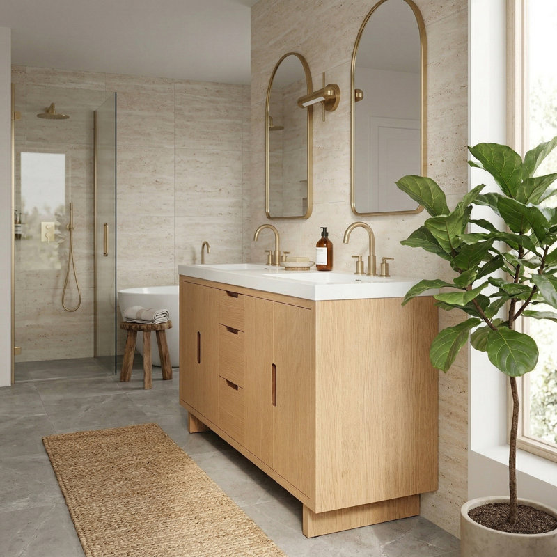 Ensemble de meuble-lavabo moderne transitionnel double 59 po avec séparateurs 59 po