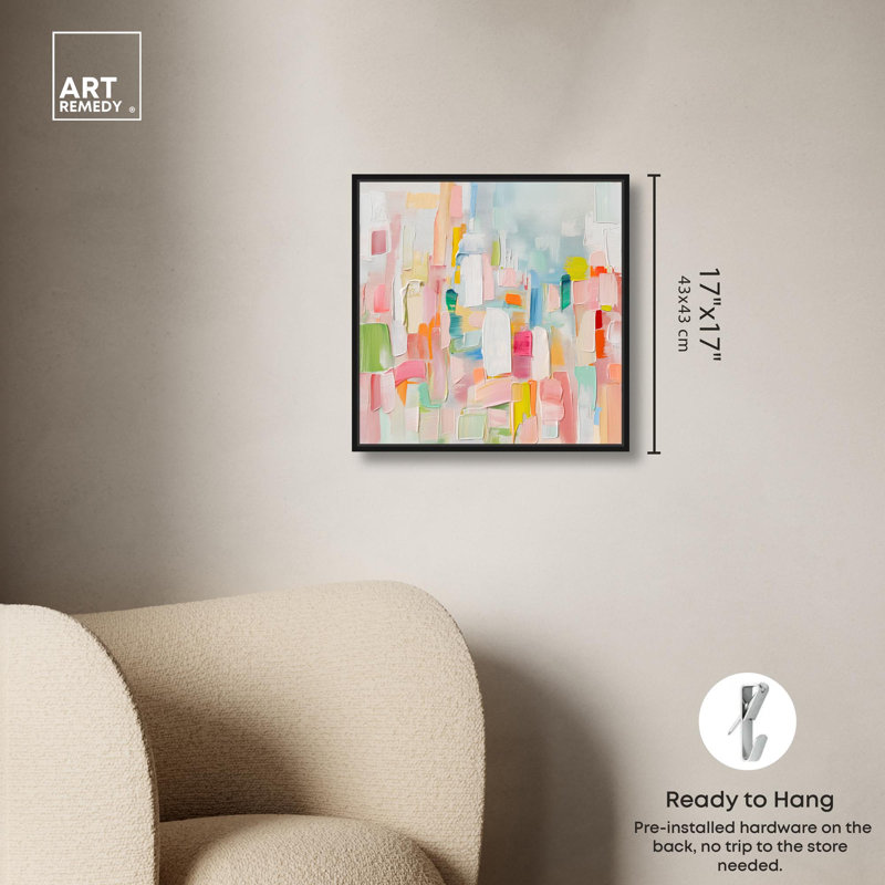 Color Symphony I Canvas Spring Abstracts par Art Remedy, H 17 po x l 17 po, Cadre noir, Noir, noir, noir, noir