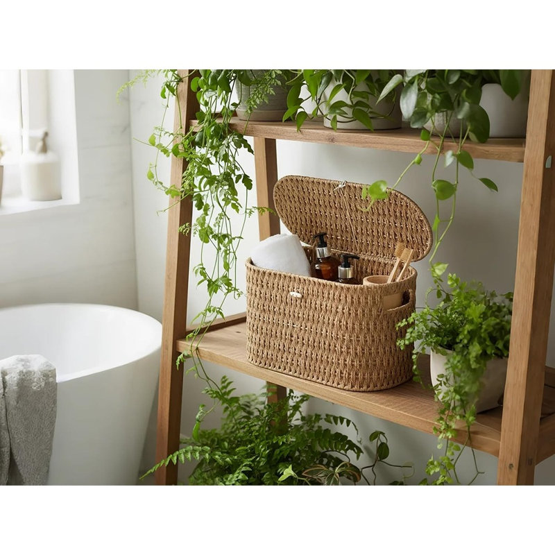 Panier de rangement pour papier de toilette avec couvercle, organisateur en corde de papier tressée à la main avec poignées, support pour plusieurs rouleaux, décoration bohème naturelle