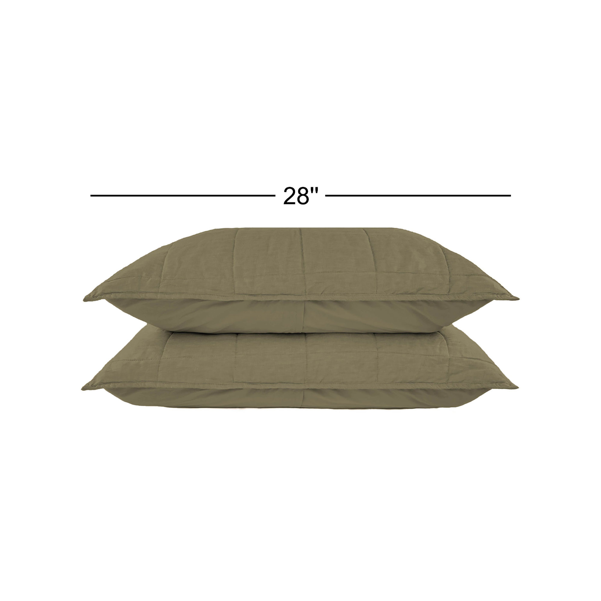 French Linen Box Stitch Quilted Sham Set, Moss, Queen