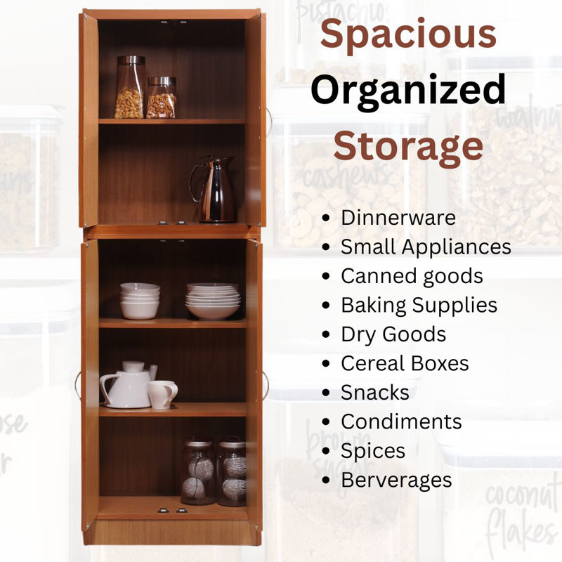 Armoire de cuisine autoportante de 24 po de largeur avec 5 tablettes, organisateur de rangement peu encombrant, Cerisier