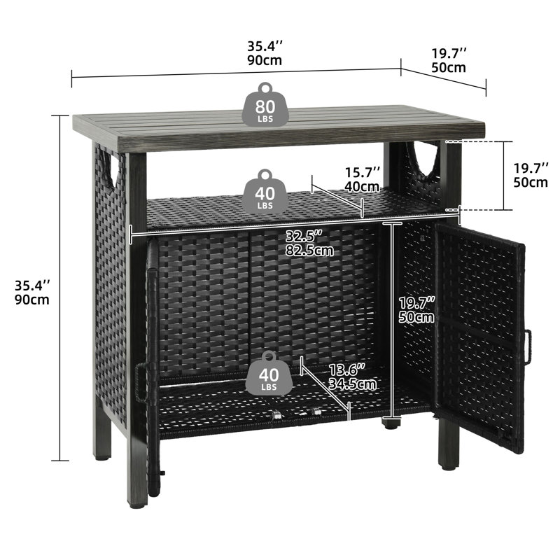 Rectangular Outdoor Buffet & Console Table, Black