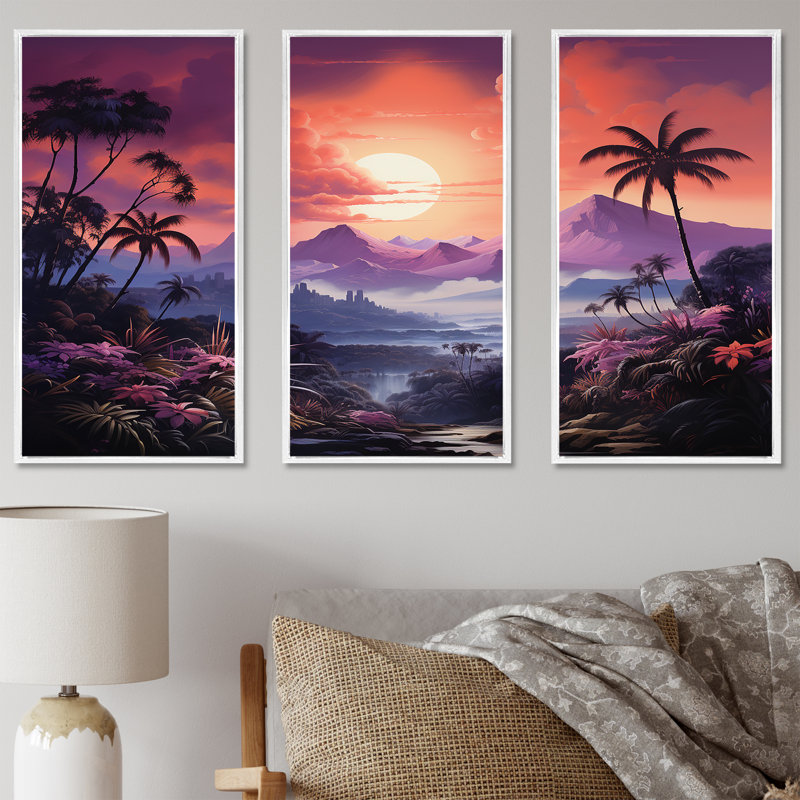 «Abstract Hawaii Palm Tree Sunset», ensemble d'art sur toile palmiers et palmiers, H 40 po x l 60 po x P 1 po