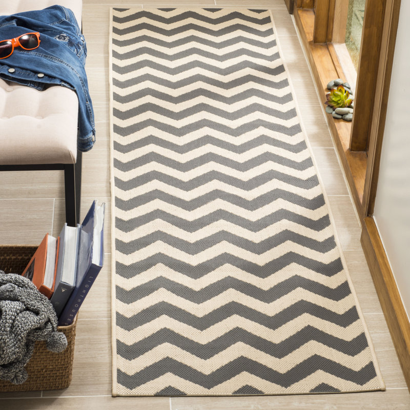 Tapis intérieur / extérieur gris clair / anthracite Arneshia, Tapis de couloir 2 pi 3 po x 8 pi