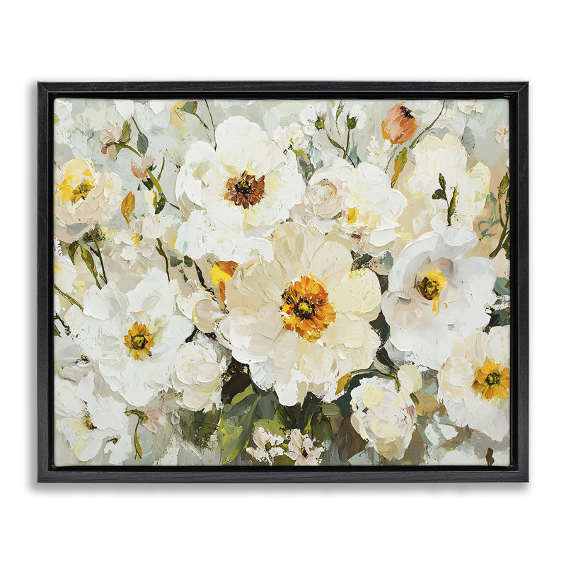 Cadre flottant en porcelaine avec fleurs, design par Franklyn Gregory, Cadre flottant noir de jais, H 17 po x l 21 po