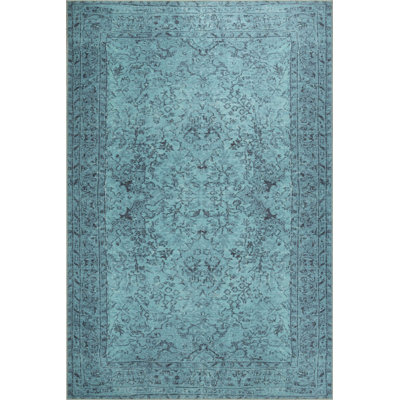 Turquoise Teal Vintage Look Woven Base Decorative Carpet