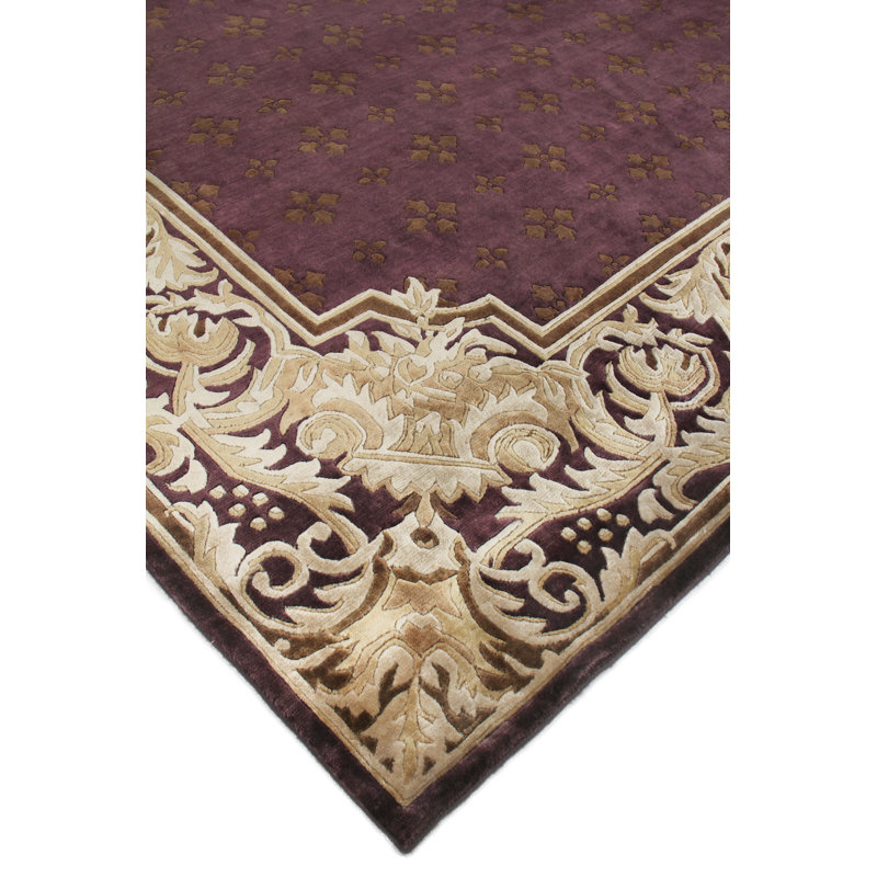 Contemporary hand-knotted New Zealand Wool Eggplant/Multi Area Rug, 9'X12'