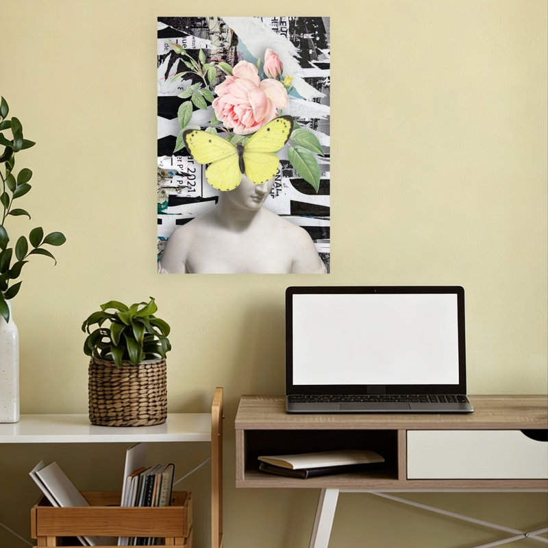 Butterfly Rose Bust Abstract Dreamy Elegant Butterfly Rose Nature Flower Wall Art Print by Marja Van Den - Wrapped Canvas Print