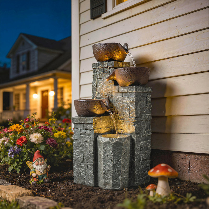 Outdoor Fountain with Lights