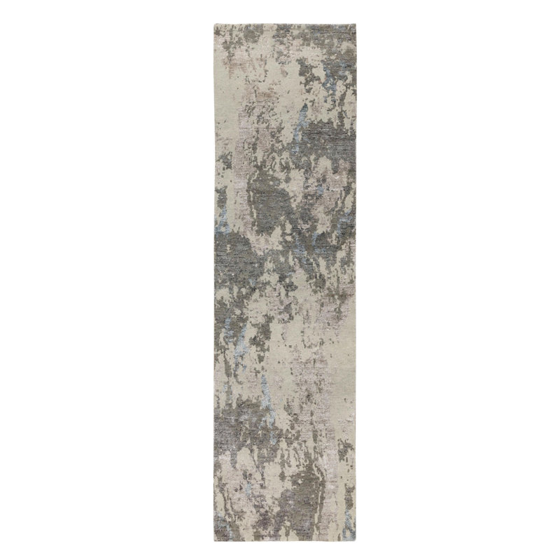 Tapis de Tapis décoratif couloir gris/beige à motif abstrait New Age de conception unique 2 pi 8 po x 10 pi Brinlyn noué à la main