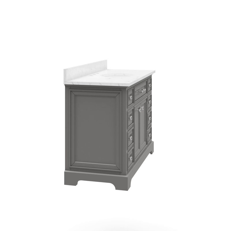 White Marble Top 48'' Single Bathroom Vanity with Ceramic Sink