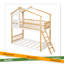 Lit superposé simple au-dessus d'un lit simple en bois avec toit, fenêtre et échelle
