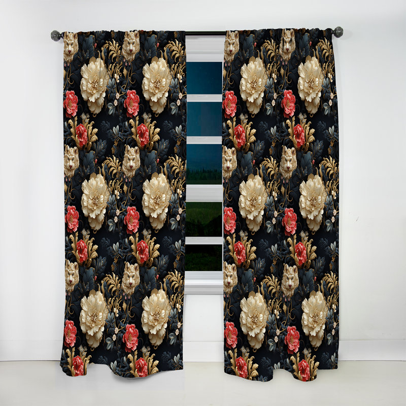 Harlington Victorian Elegance Black, White Paisley Pattern - Floral Curtain - Velvet Room Darkening - 1 Panel, 52" W x 84" L