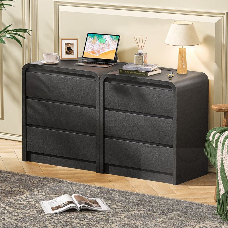 Table de chevet avec station de charge et 3 tiroirs et ports USB, Noir