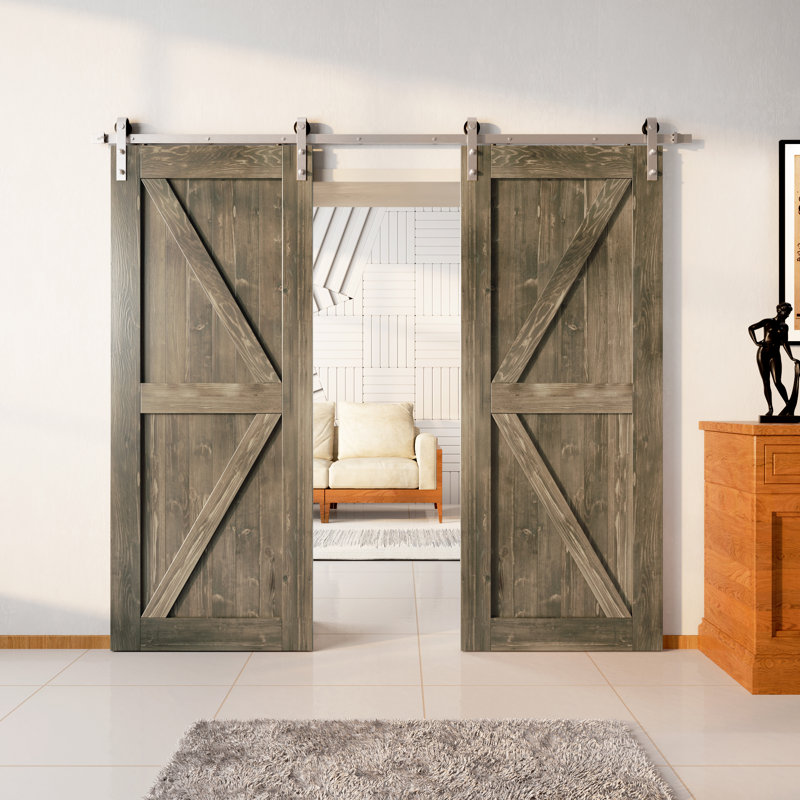 Ensemble de quincaillerie d'installation de porte en nickel massif brossé K Design, L 38 po x H 84 po, Gris