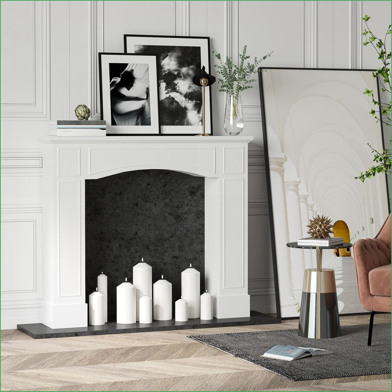 Manteau de cheminée, cadre décoratif moderne | 29 po de largeur intérieure | Blanc neige | Panneau de fibres à densité moyenne